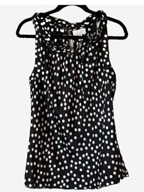 Dress Barn Polka Dot Satin Blouse Sleeveless L Black White